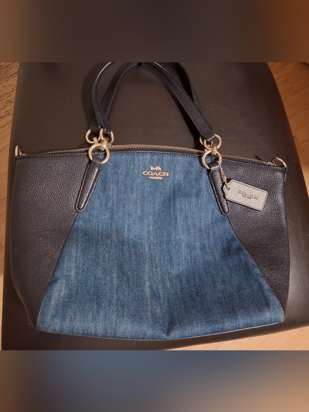 Coach Blue Denim and Black Leather  Handbags Satchel Crossbody
